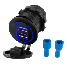 12V Car Power Socket with Dual 2.1A USB Ports and LED