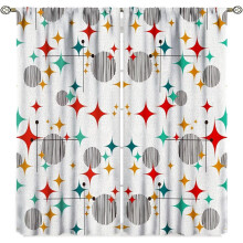 Mid Century Modern Curtains Retro Stars Pattern 2-Panel