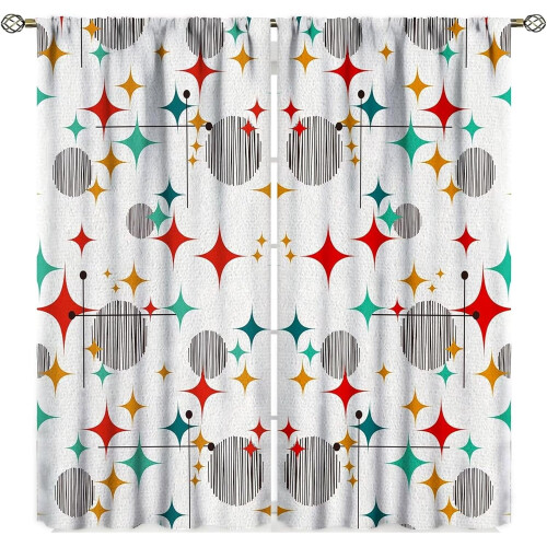 Mid Century Modern Curtains Retro Stars Pattern 2-Panel