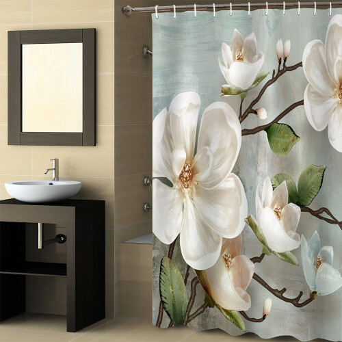 Spring Magnolia Duschdraperiset Polyester Vattentät 2