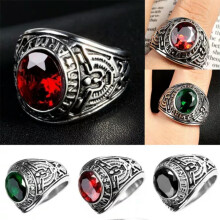 Men's Stainless Steel Siam Red Army Ring Black Size 7