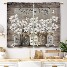 Farmhouse Floral Kitchen Curtains Daisy Rustic Vintage