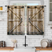 Rideaux de cuisine rustiques en bois marron style porte de grange, 61 cm (24 pouces)