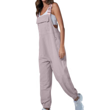 Women's Solid Jumpsuit Casual Loose Baggy Bib Pants Pink L
