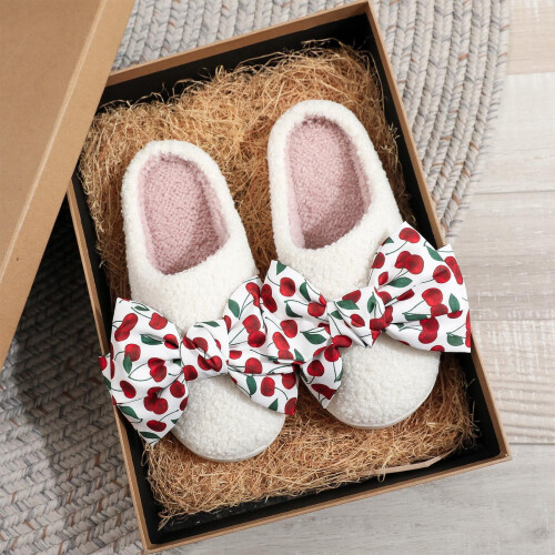 Casual Cherry Bow Slippers Polyester Unisex US Size 10 1
