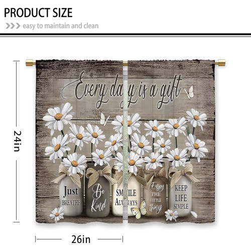 Farmhouse Floral Kitchen Curtains Daisy Rustic Vintage 1
