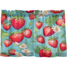Red Strawberry Fruit Cartoon Kitchen Curtains 24 Inch Short