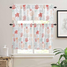 Red Orange Coastal Kitchen Curtains with Valances 24 inch
