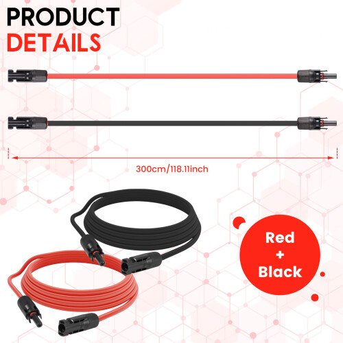 Solar Panel Extension Cable 12AWG 10FT 2PCS 1