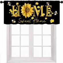 Sunflower Kitchen Curtains Vintage Yellow Floral Bee Print