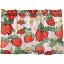 Red Strawberry Cartoon Kitchen Curtains 24 inch Short Tier