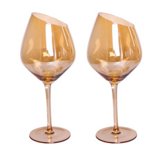 Oblique Cut Red Wine Glass Amber Smokey 1 pc
