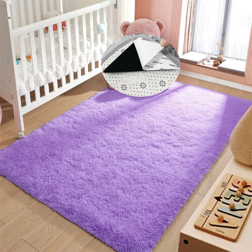Purple Soft Shaggy Area Rug Rectangular 31 x 63 Inches 2