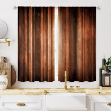 Brown Vintage Kitchen Curtains Rod Pocket 2 Panels 27.5x39