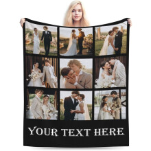Personalized Flannel Throw Blanket with Photo and Text Black
