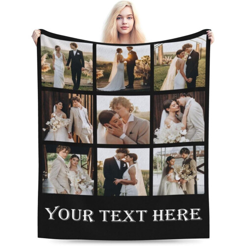 Personalized Flannel Throw Blanket with Photo and Text Black
