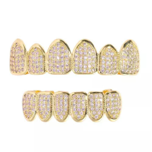925 Silver Simulated Diamond Grillz Set Top and Bottom