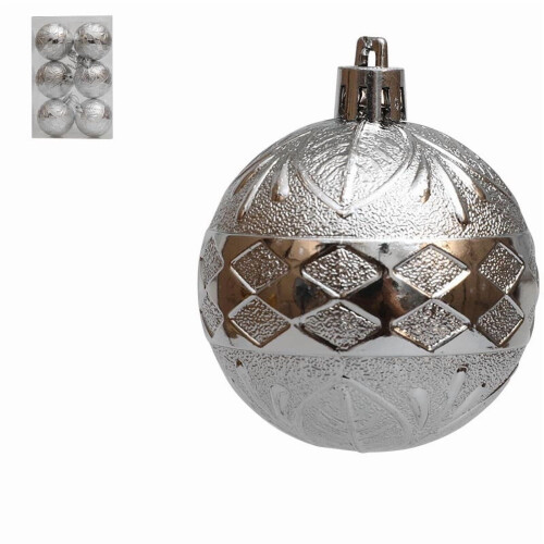 Double Rhombus Silver Ball Ornaments 2.4 in 6-Pack