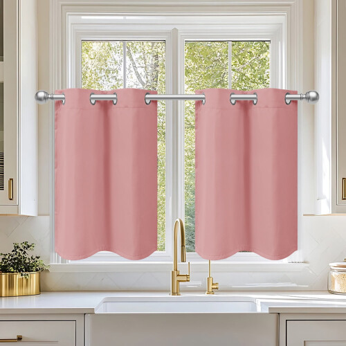 Blackout Kitchen Curtains Pink 86x46cm Short Window Curtain