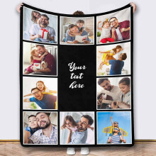 Gepersonaliseerde fotodeken met collage-opdruk.