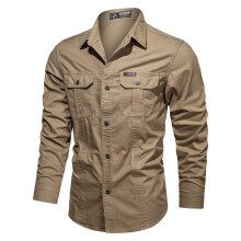 Men's Tactical Long Sleeve Button-Up Shirt Khaki XXXXXL