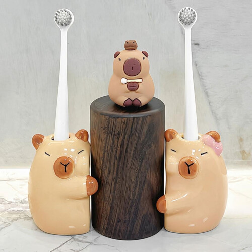 Ceramic Capybara Toothbrush Stand with Brush Slots 2