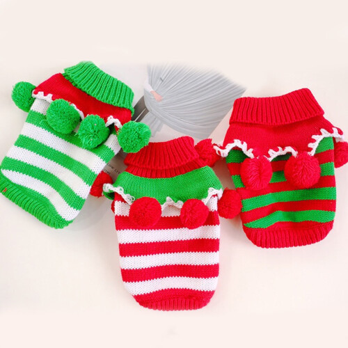 Christmas Striped Cat Sweater Soft Warm Stretch Knit 1