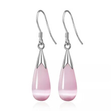 Moonstone Opal Drop Earrings 925 Sterling Silver Pink