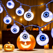 Guirnalda de luces LED con forma de ojo fantasma para Halloween, decoración exterior.