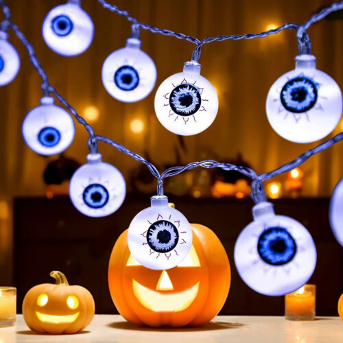 Φωτιστικό LED με κορδόνι για Halloween με μάτι φαντάσματος, εξωτερική διακόσμηση