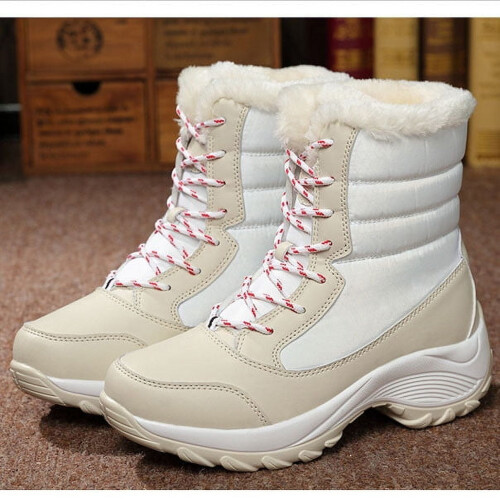 Damen-Winterstiefel Beige Samt Baumwolle Warm High-Top 1