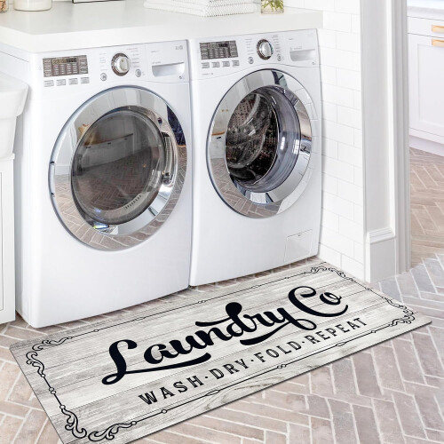 Laundry Room Rug Runner Light Grey 20x48 Inch Non-Slip