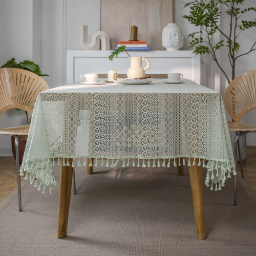 Πλεκτό Τραπεζομάντηλο με Φούντες Boho Δαντέλα 60x60 Ίντσες