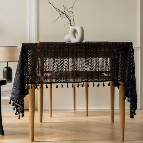 Față de masă croșetată cu ciucuri, dantelă boho, 152x152 cm