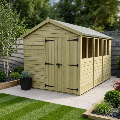8 x 14 Apex Shed Tanalised (Double Door, With Windows)