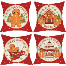 Piparkakkutalon tyynynpäällissetti punainen pilkullinen 18x18 4 kpl