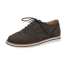 Zapatos planos de mujer con cordones y punta redonda estilo vintage, de PU, talla 41EU