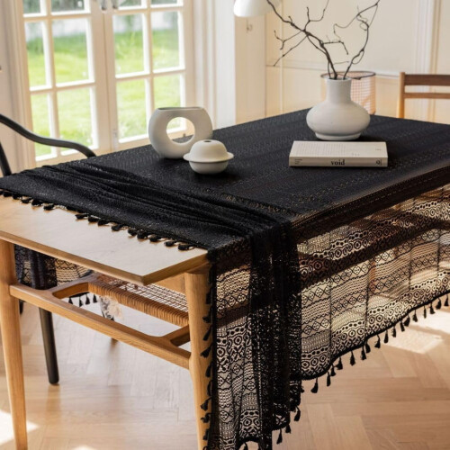 Față de masă croșetată cu ciucuri, dantelă boho, 152x152 cm 1