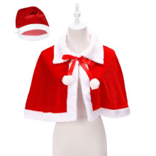 (PointyCollarWithHat)Adult Kid Christmas Cape With Hat Santa Claus Velvet Red Short Hooded Xmas Cloak