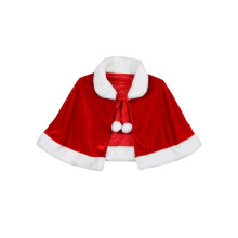 (RoundCollar)Adult Kid Christmas Cape With Hat Santa Claus Velvet Red Short Hooded Xmas Cloak