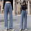 Mørkeblå højtaljede lige jeans til kvinder 2