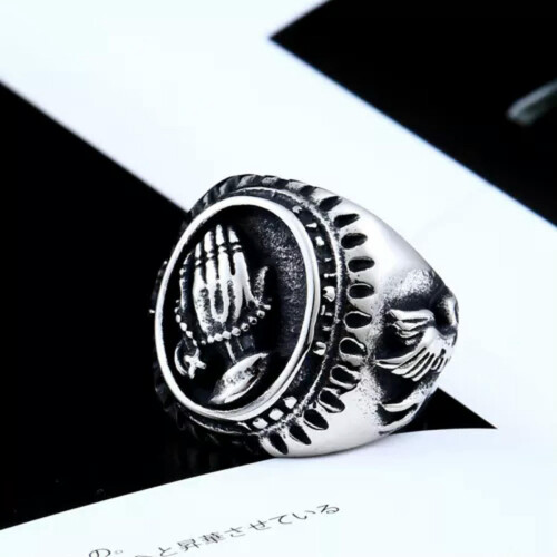 Jesus Cross Praying Hands Ring Stainless Steel Size 8 2