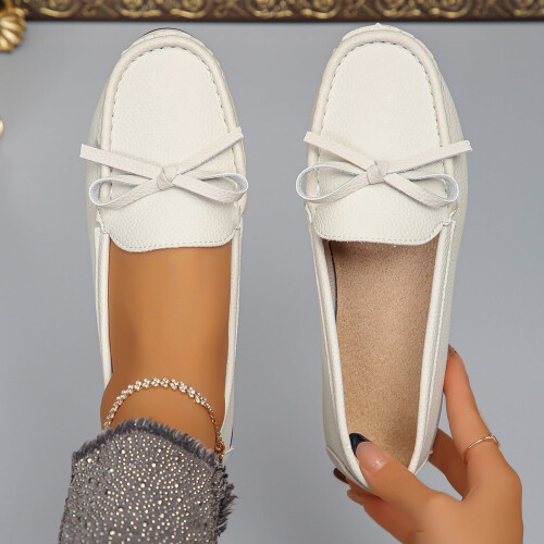 Γυναικεία Casual Flat Slip-On Παπούτσια με Φιόγκο, Λευκά 1