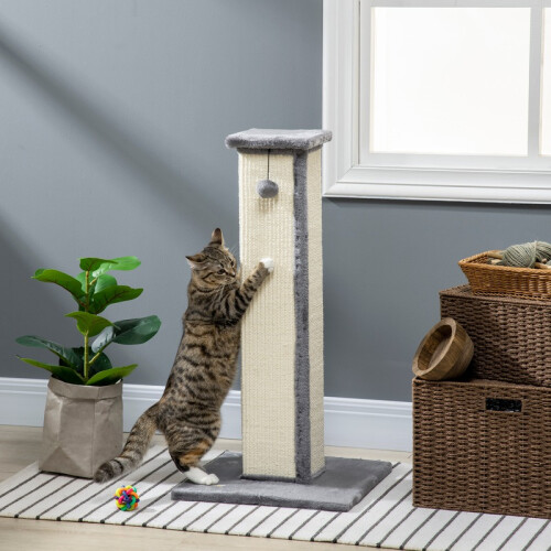 Cat Tree Scratching Post with Play Ball, Plush and Sisal Surface, Cream Grey 2