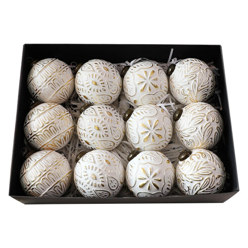 Christmas Ball Ornaments White Gold 80mm 12Pcs 1
