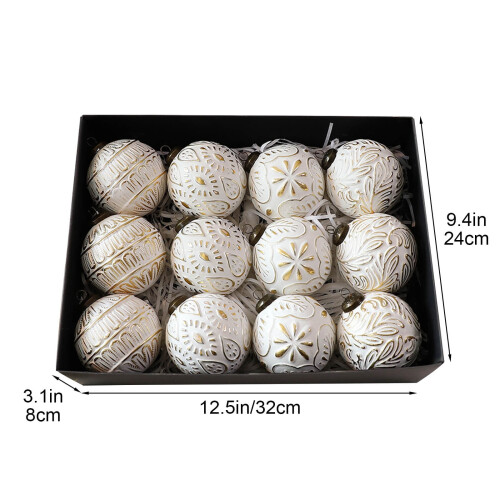 Christmas Ball Ornaments White Gold 80mm 12Pcs 2