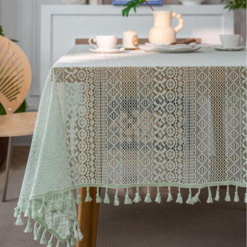 Πλεκτό Τραπεζομάντηλο με Φούντες Boho Δαντέλα 60x60 Ίντσες 1
