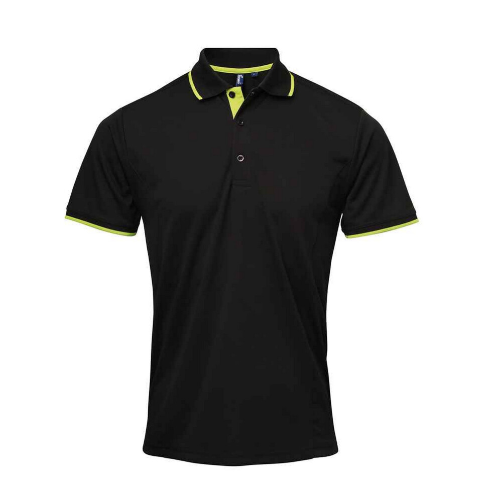 Premier (3Xl, Black/Lime Green) Mens Coolchecker Contrast Pique Polo Shirt