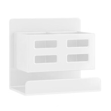 Bathroom Organizer Wall-Mounted Flush-Free Waterproof Drainage Toothbrush Comb Cosmetics Hair Dryer Organizer White