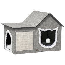 Cat House with Scratching Surface, Play Ball and Cozy Sleeping Cave